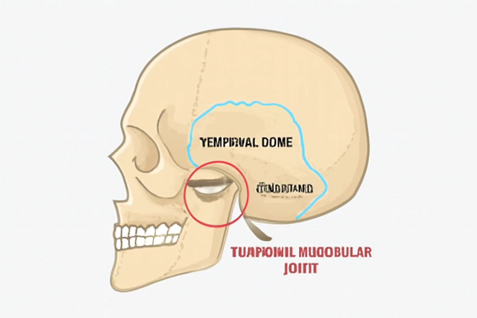Illustration of the temporomandibular joint (TMJ) in the skull, highlighting jaw movement and joint anatomy—explained by Dr. Tofiq Bohra, Best TMJ specialist in Mumbai.